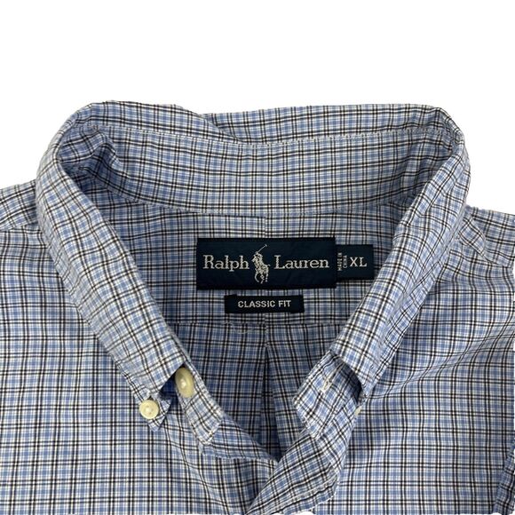 Mens Ralph Lauren Classic Fit Long Sleeve Button Down Shirt Sz XL Blue Check - Picture 2 of 7